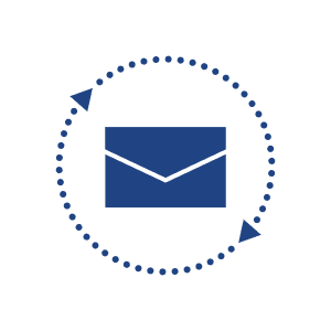 青い封筒を中心に矢印が回るメール送受信のアイコン